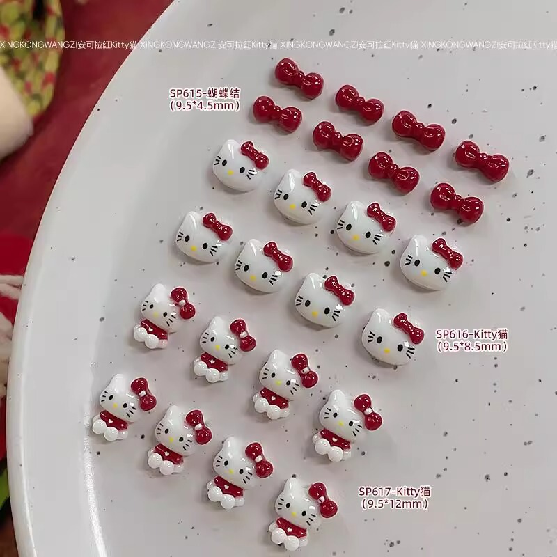 Cartoon Ancora Red Manicure Jewelry Kitty Cat Red Bow New Year Personalized Creative Manicure Jewelry