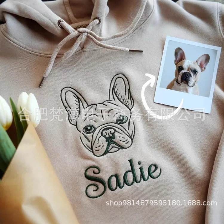 Etsy Cross-Border Independent Site Amazon European and American Popular Pullover Sweatshirt with Embroidered Pet Line Art Design Etsy Cross-Border Independent Site Amazon European and American Popular Pullover Sweatshirt with Embroidered Pet Line Art Design