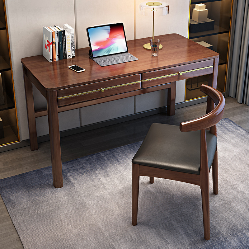 Solid Wood Bookshelf Modern Chinese Double Desk Simple and Modern Computer Desk Home Bedroom Adult Writing Desk