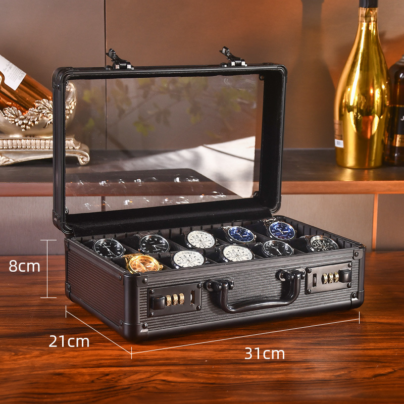 Caja de almacenamiento de relojes de aluminio de Amazon, relojes de alta gama, joyas, almacenamiento integrado, colección de relojes mecánicos, caja fuerte