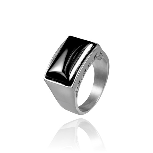 European and American trade new stainless steel men's black zircon large finger index finger ring trendy titanium steel ring SA715