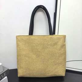 跨境亚马逊亚麻手提包女托特包手提袋空白版可定制印花