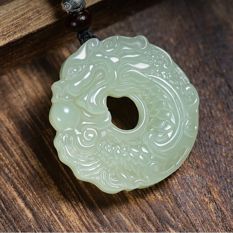 천연 신장 허톈 옥 물고기 용 펜던트 양면 조각 남녀용 용 물고기 옥 펜던트 인증서 포함