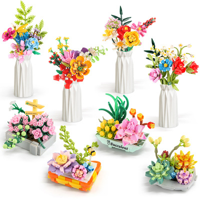 Manufacturers supply children Toys Building blocks Potted plant Building blocks Flower diy Assemble grain Building blocks flowers and plants suit