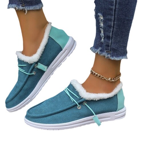 Women's New European and American Low-Top Cotton Shoes, Wide Size, Lace-Up, Warm, Short, Casual Single Shoes