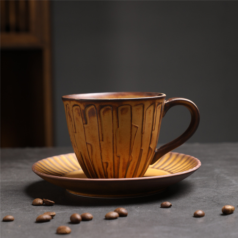Estilo japonés vintage de cerámica taza de café y platillo traje creativo regalo taza de té de la tarde taza de café de gres