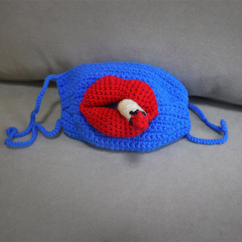 재밌는 큰 입 흡연 마스크 수제 DIY 짠 모래 조각 재밌는 얼굴 보호 불타오르는 붉은 입술 마스크 완제품