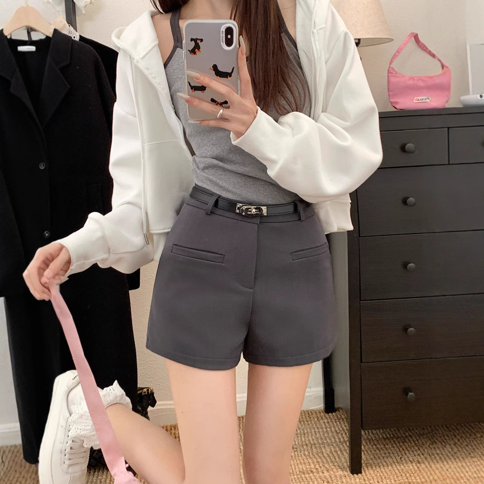 새로운 블랙 하이 허리 슬림 A 라인 반바지 여자 봄 올 매치 느슨한 넓은 다리 캐주얼 바지 바지 레트로 바지