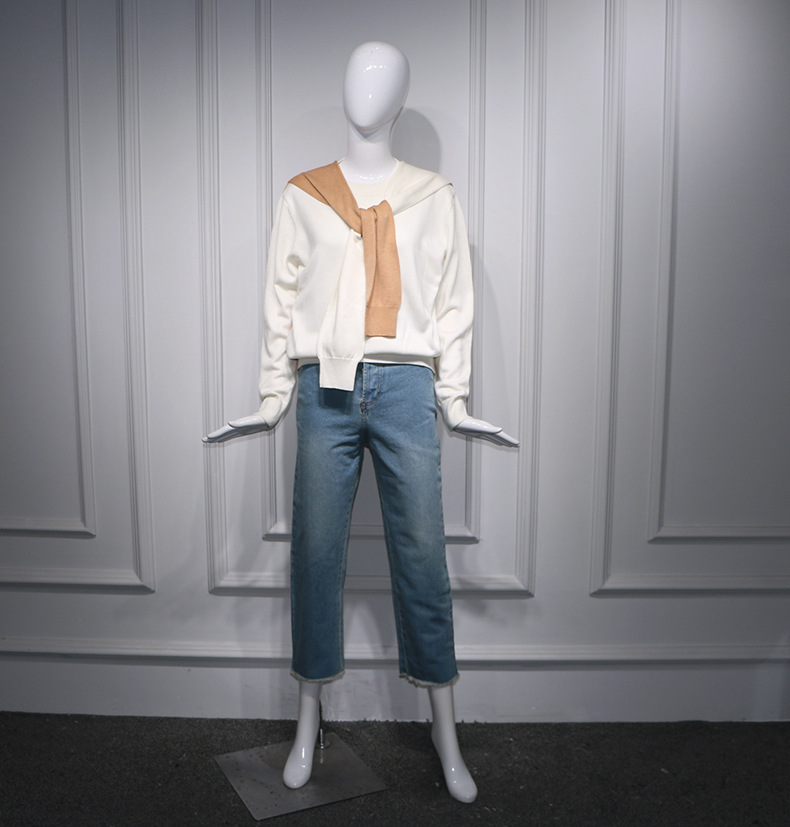 朱鎖鎖倪妮同款拼色披肩綁帶假兩件針織衫上衣牛仔褲