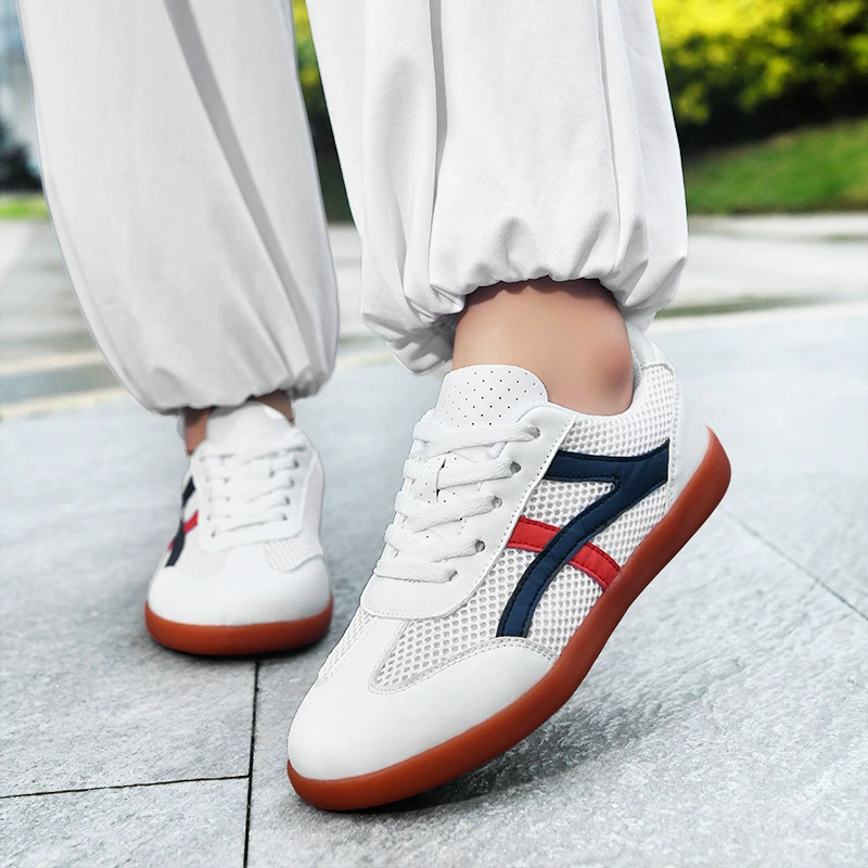 Новая обувь для тай-чи, профессиональная спортивная удобная белая летняя дышащая сетчатая обувь на мягкой подошве для тай-чи, повседневная обувь на сухожильной подошве