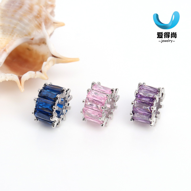 Purple Zirconium 14K Gold-plated Micro-set Zirconium Barrel Beads Pendant Handmade DIY Bracelet Clavicle Necklace with Bead Charm