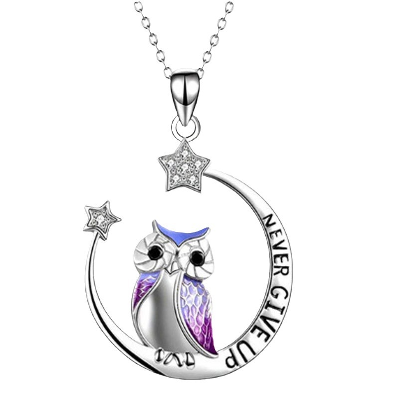 Collar con Colgante de Búho con Incrustaciones de Diamantes, Diseño de Nicho Popular en Europa y América, Collar de Alta Gama con Forma de Estrella, Luna y Corazón