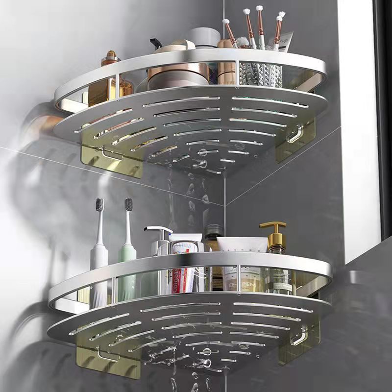 Estante de aluminio espacial sin perforación, trípode de inodoro, estante de almacenamiento de baño, estante de esquina de inodoro montado en la pared