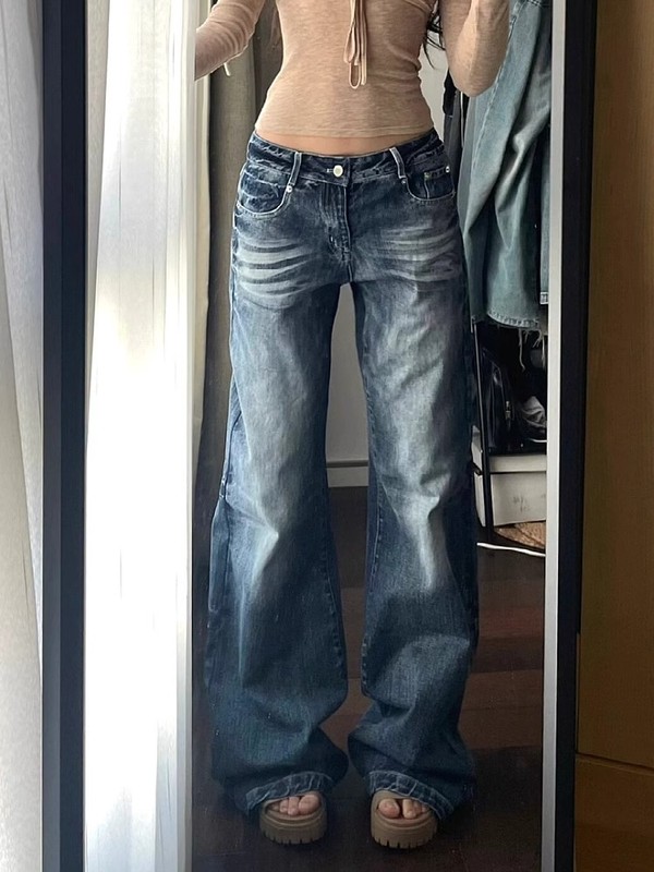 高街复古微喇牛仔裤女春季新款高腰显瘦辣妹百搭水洗阔腿喇叭裤子|undefined