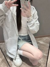 白灰色连帽卫衣女秋春夏新款日系小个子感超好看外套