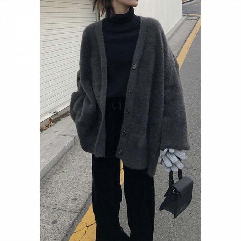 ins autumn and winter sweater coat for women Korean style 2021 New style faux mink puff sleeve thickened mid-length knitted cardigan ins autumn and winter sweater coat for women Korean style 2021 New style faux mink puff sleeve thickened mid-length knitted cardigan