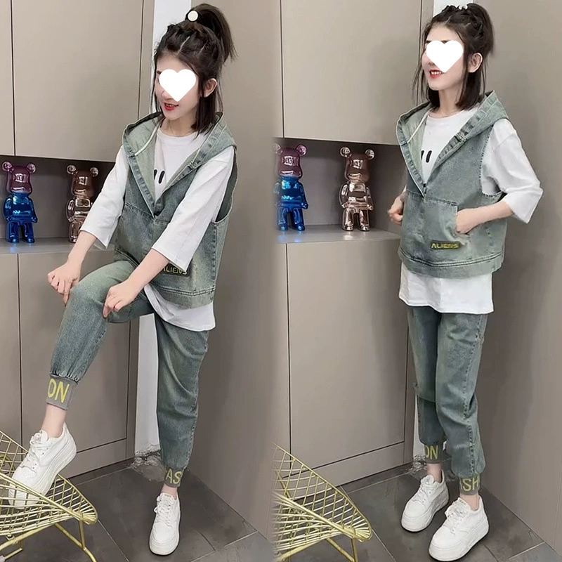 [Горячая распродажа в магазине] Модный джинсовый костюм весна-лето 2025, женский, короткий рукав, свободный крой, большой размер, стройнящий, премиум-класс