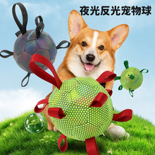夜光反光宠物狗玩具球耐咬磨牙带绳款遛狗互动球咬不烂犬类通用球