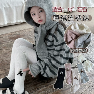 儿童打底裤秋冬季爱心加绒连裤袜竖条女童袜外穿磨毛保暖宝宝袜裤