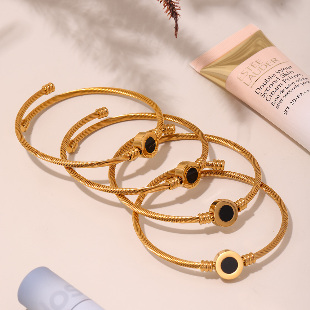 Zhengyanins natural real frita blanca y negra de doble cara pulsera de acero inoxidable subline joyas pulsera elástica no se desvanecen mujeres