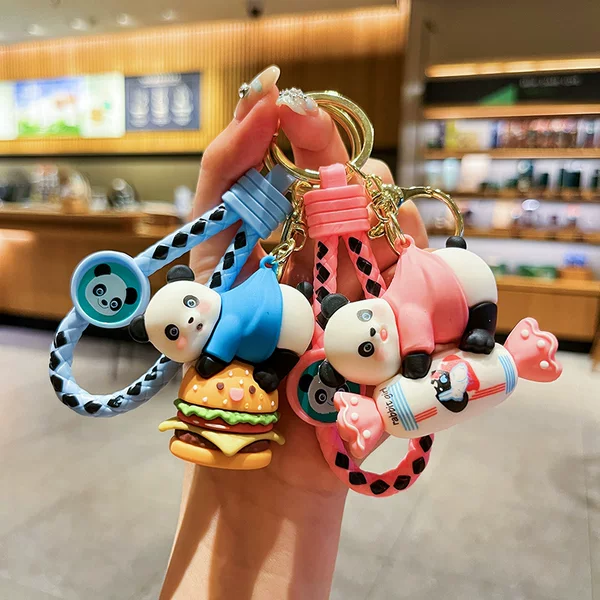 Original portable panda pendant keychain exquisite cute cartoon couple bag key pendant small gift wholesale