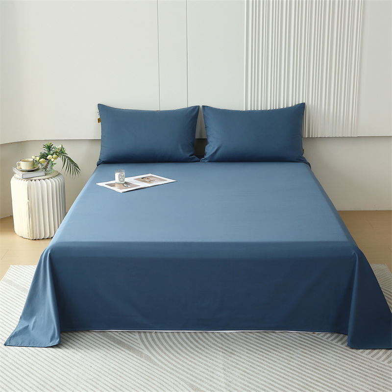 Autumn and winter long-staple cotton thickened cotton sanding sheets single 100 cotton solid color double sheets phantom blue