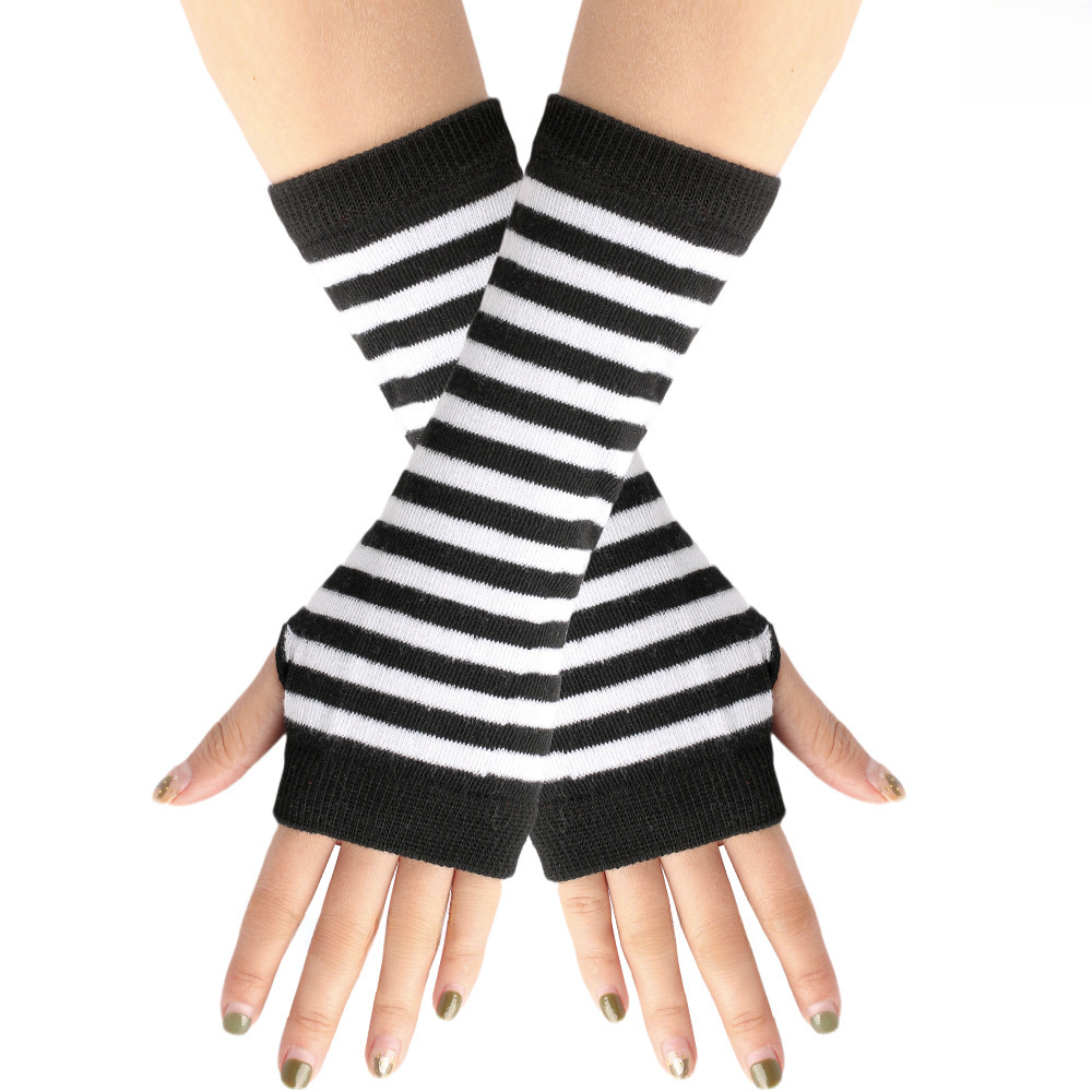 Cross-border Knitted Finger-leaking Gloves cospla Anime Striped Finger-wearing Wrist Sleeve Children's Finger-exposed Arm Sleeve Thin_voghion.com