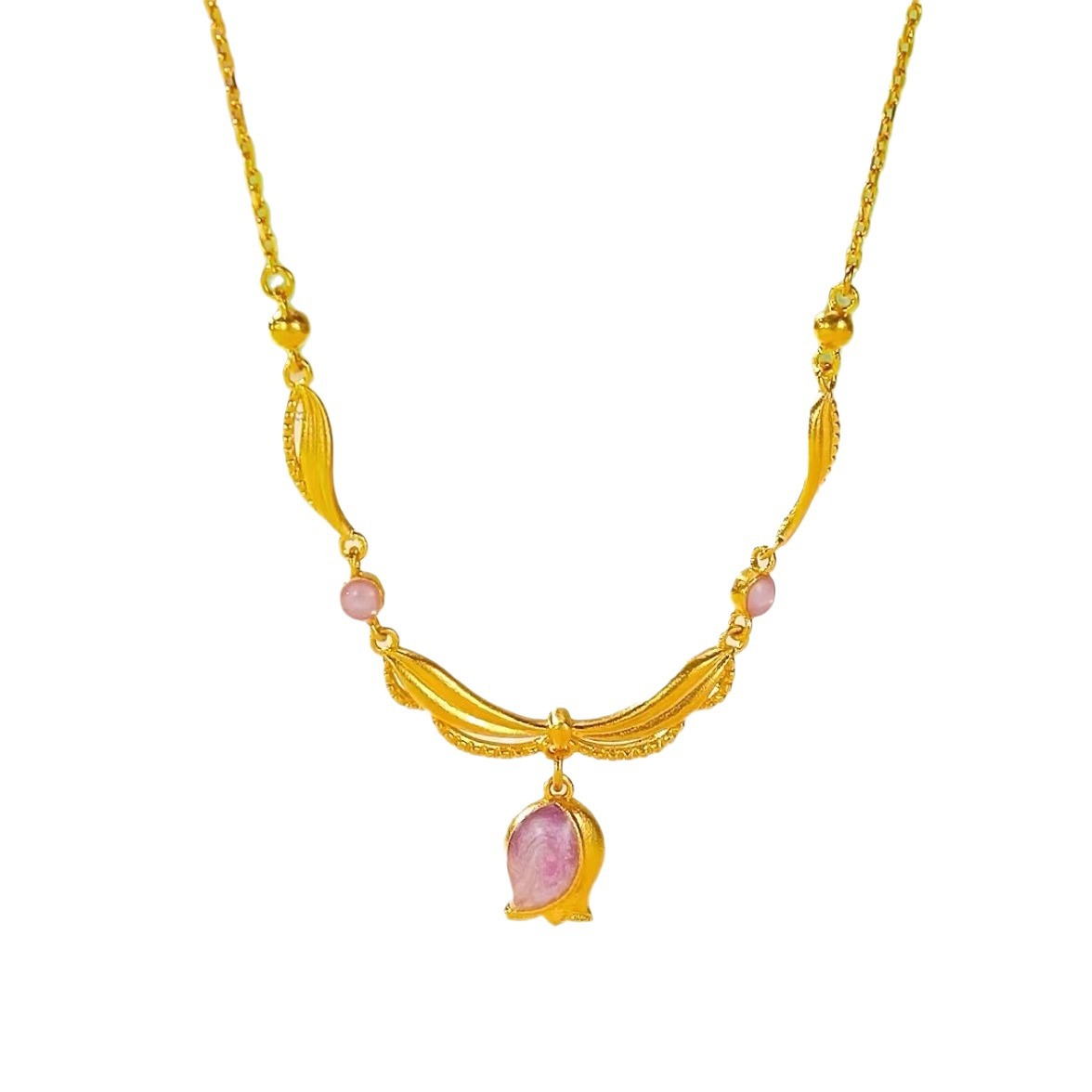 Gold shop with enamel color flower room qi tulip lily orchid necklace niche design high clavicle chain temperament_voghion.com