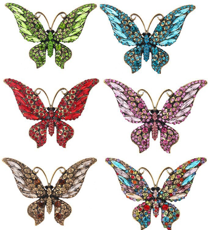 Broche papillon rétro européenne et américaine en alliage incrusté de strass, ornée d'une coccinelle._voghion.com