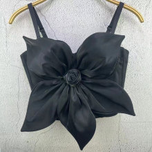 24上新手工大花纯色小背心吊带气质复古舞台风春季鱼骨修身上衣