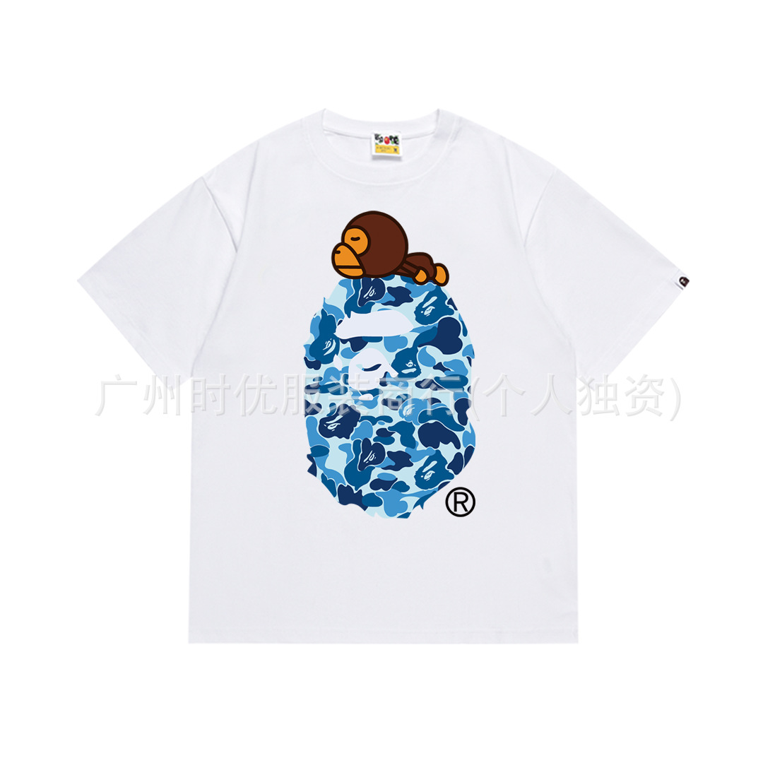 BAP * Correct Edition Ape-Man Japanese Fashion Brand Summer New Colorful Ape-Man Printing Men's and Women's Loose Short-Sleeve T