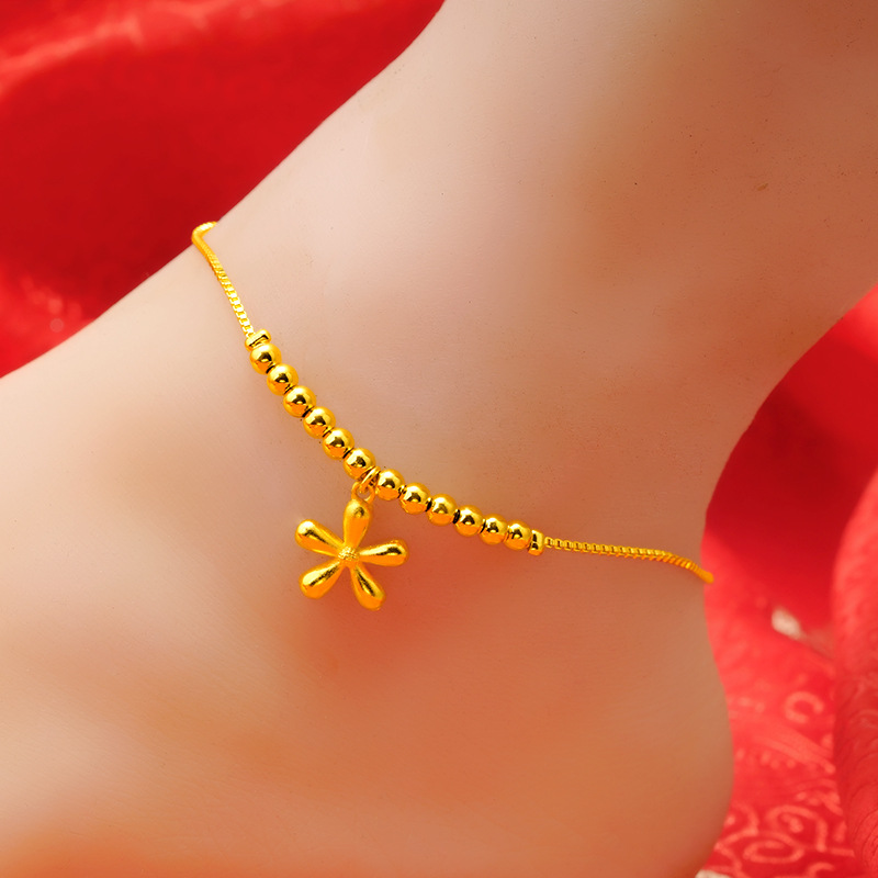 Nuevo estilo de oro cuentas tobilleras mujeres moda verano Vietnam patrón oro buena suerte pie joyería al por mayor