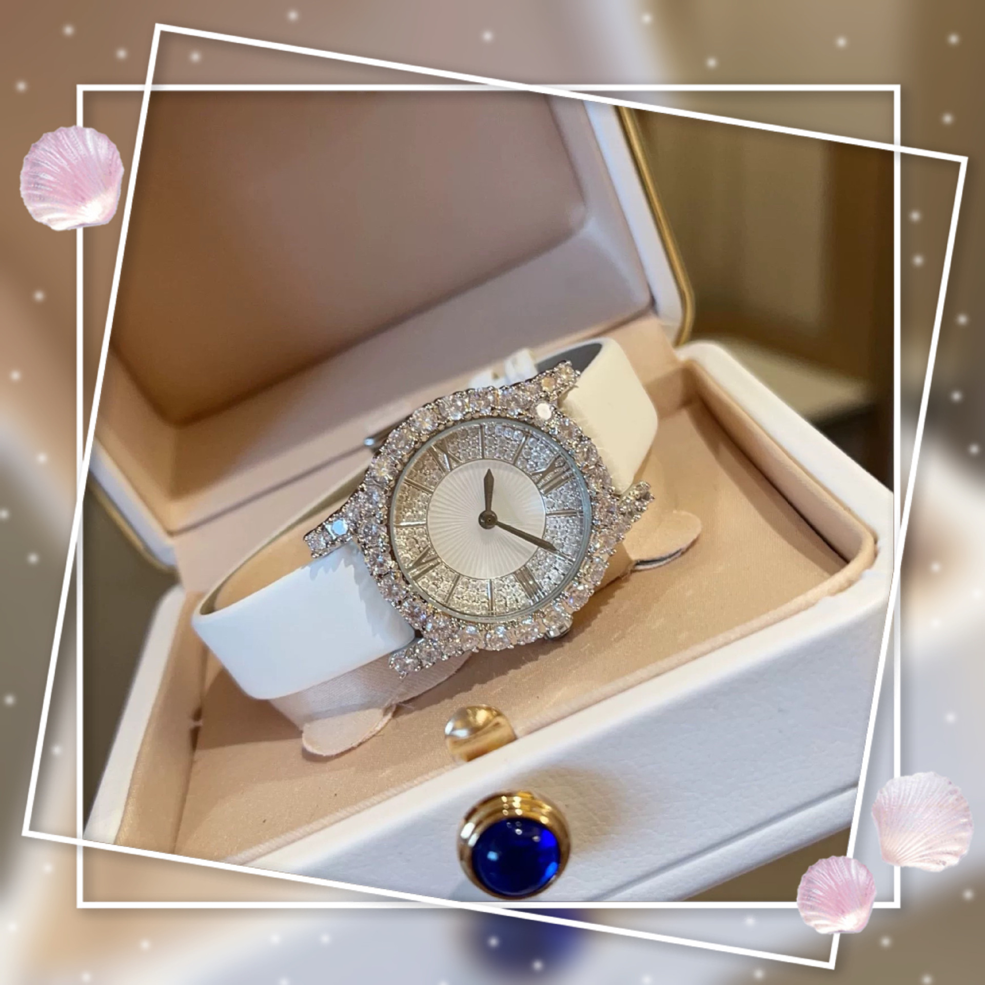 Chopard Üslubunda Qadın Qol Saatı, İp Qayışlı Kvars Saat