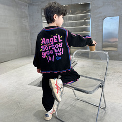 男童春裝套裝2024新款中大童春秋款洋氣時髦男孩春季兩件套兒童裝