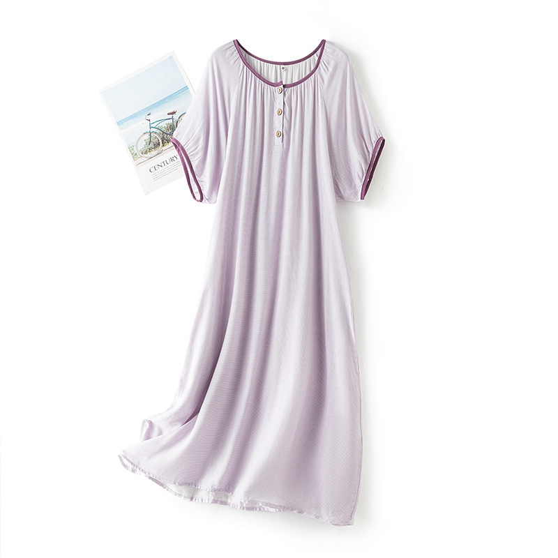 24 spring and summer new bamboo fiber simple plaid double-layer yarn suit skirt home wear wholesale one-piece delivery