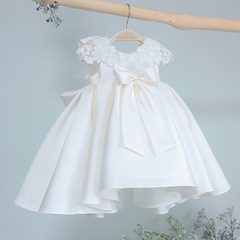 Girl Dress Amazon Children's Dress New White Tulle Dress with Bow Simple Children's Princess Dress