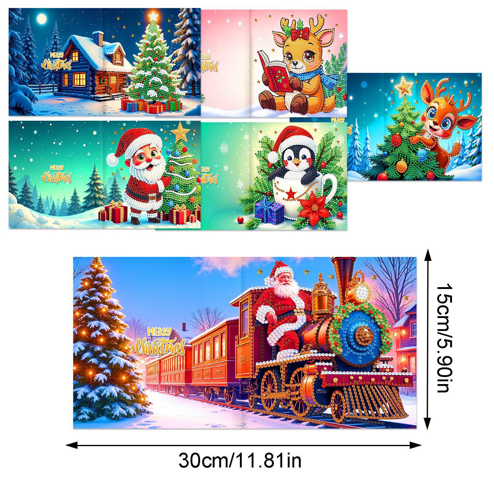 Explosiones transfronterizas de Navidad multiserie de tarjetas de felicitación puntuales hechas a mano 9 conjuntos de sobre de diamante 6 conjuntos de dibujos animados