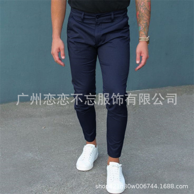 跨境外贸秋新款休闲长裤男士欧美风修身男式休闲色长裤0502,男装休闲裤,星座1217-1