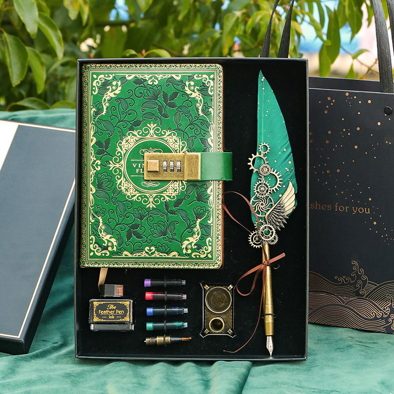 European-style classic notebook Gold-sprinkling feather dipping pen classic elegant business gift high quality gift box suit European-style classic notebook Gold-sprinkling feather dipping pen classic elegant business gift high quality gift box suit