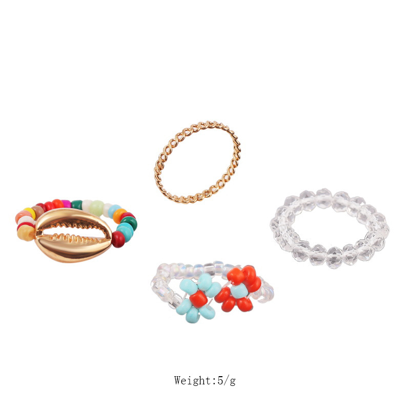 Crystal Hand-woven Color Rice Beads Shell Ring Set Wholesale Jewelry Nihaojewelry display picture 1