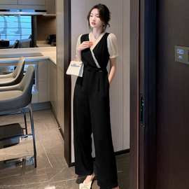 连体裤女2023年夏装新款气质高级感雪纺显瘦时尚高腰连身阔腿长裤