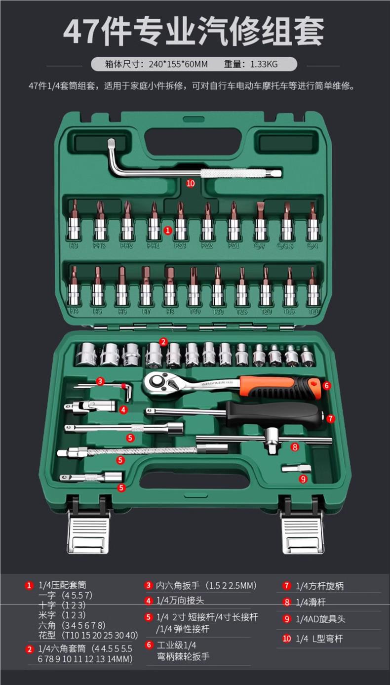 Auto Repair Tool Set, Socket Wrench, Ratchet, Car Repair Combination, Car Repair Tool Box, Multi-Functional Small Tool Set