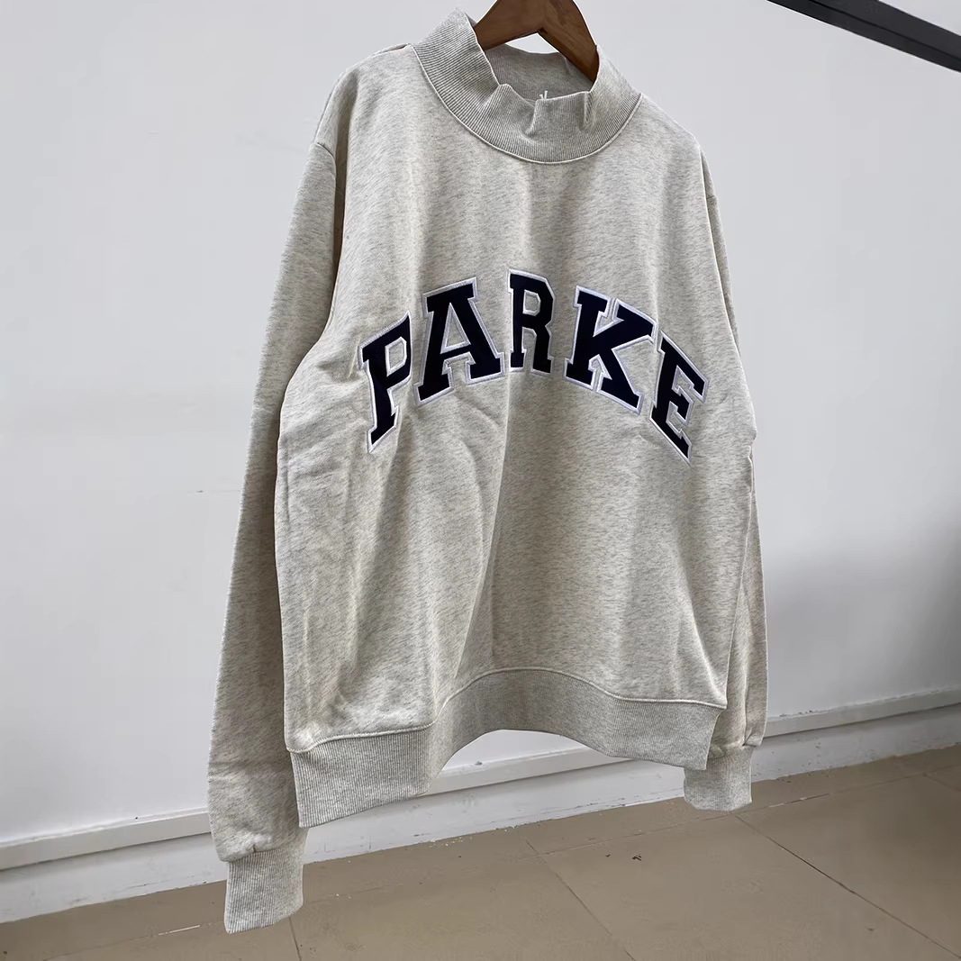 26 Spring New Style North American Niche Parke Letter Patch Embroidered Half-High Collar Loose Women's Sweatshirt 4