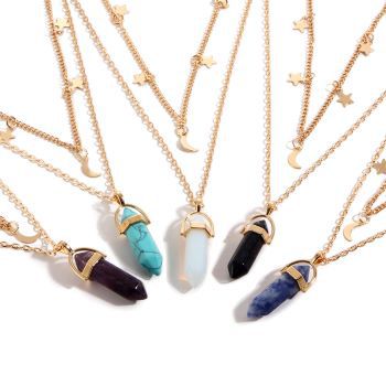Fashion Star Moon Alloy Natural Stone Plating Layered Necklaces display picture 1