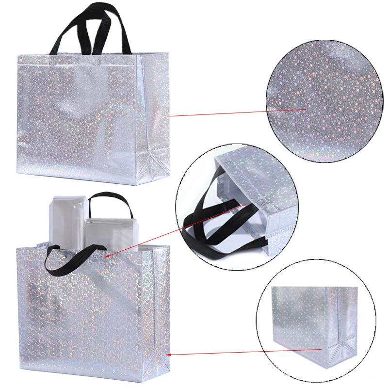 En stock nueva bolsa de regalo no tejida láser bolsa de regalo de boda bolsa de fiesta de comercio exterior logotipo imprimible