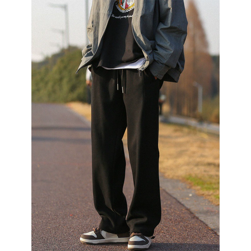 Черные брюки мужские весенне-осенние американские ретро свободные широкие ноги прямые спортивные высокие уличные тренды повседневные брюки мужские