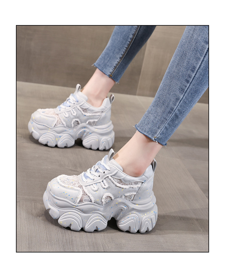 Giày sneaker nữ đế dày chunky lưới thoáng khí tăng chiều cao — Màu trắng chi tiết 15