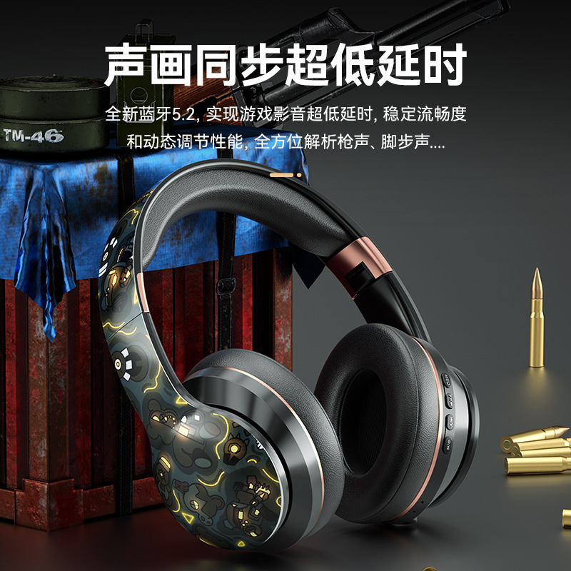 爆発的な無線bluetoothイヤホンのヘッドセット式の国潮風ネットの赤いタイプの潮流の落書きの重低音のゲームのメーカーは直接販売します。|undefined