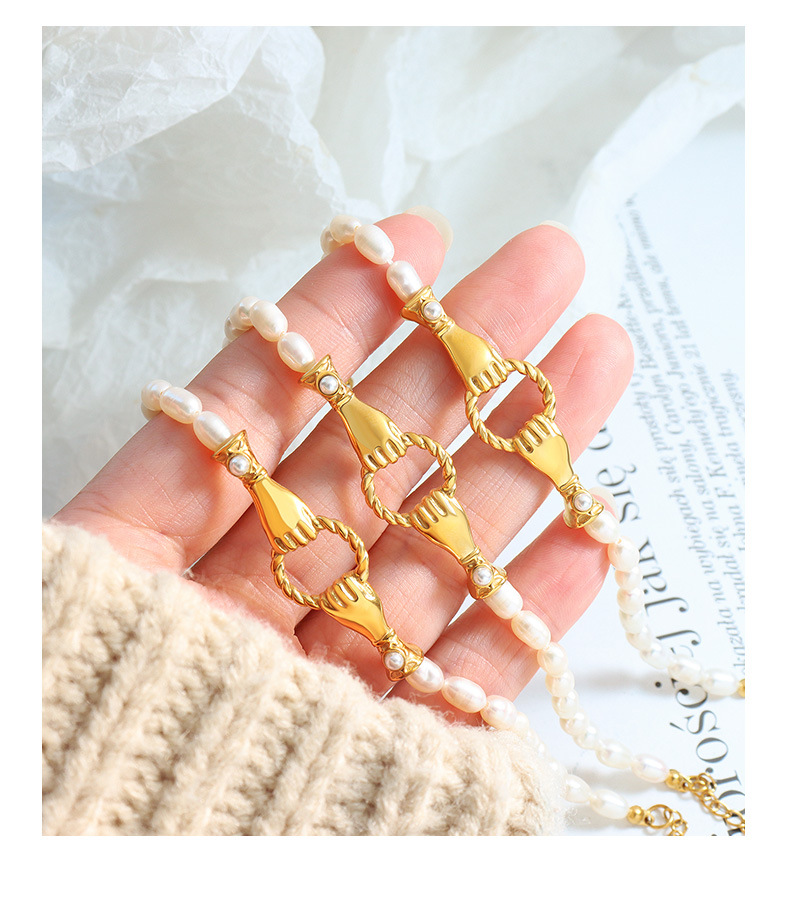 Fashion Round Pearl Titanium Steel Beaded Plating Bracelets 1 Piece