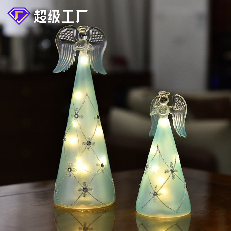 Creativo azul Ángel cristal Navidad árbol Navidad LED luminoso de color luces de escritorio Navidad vacaciones decoración adornos